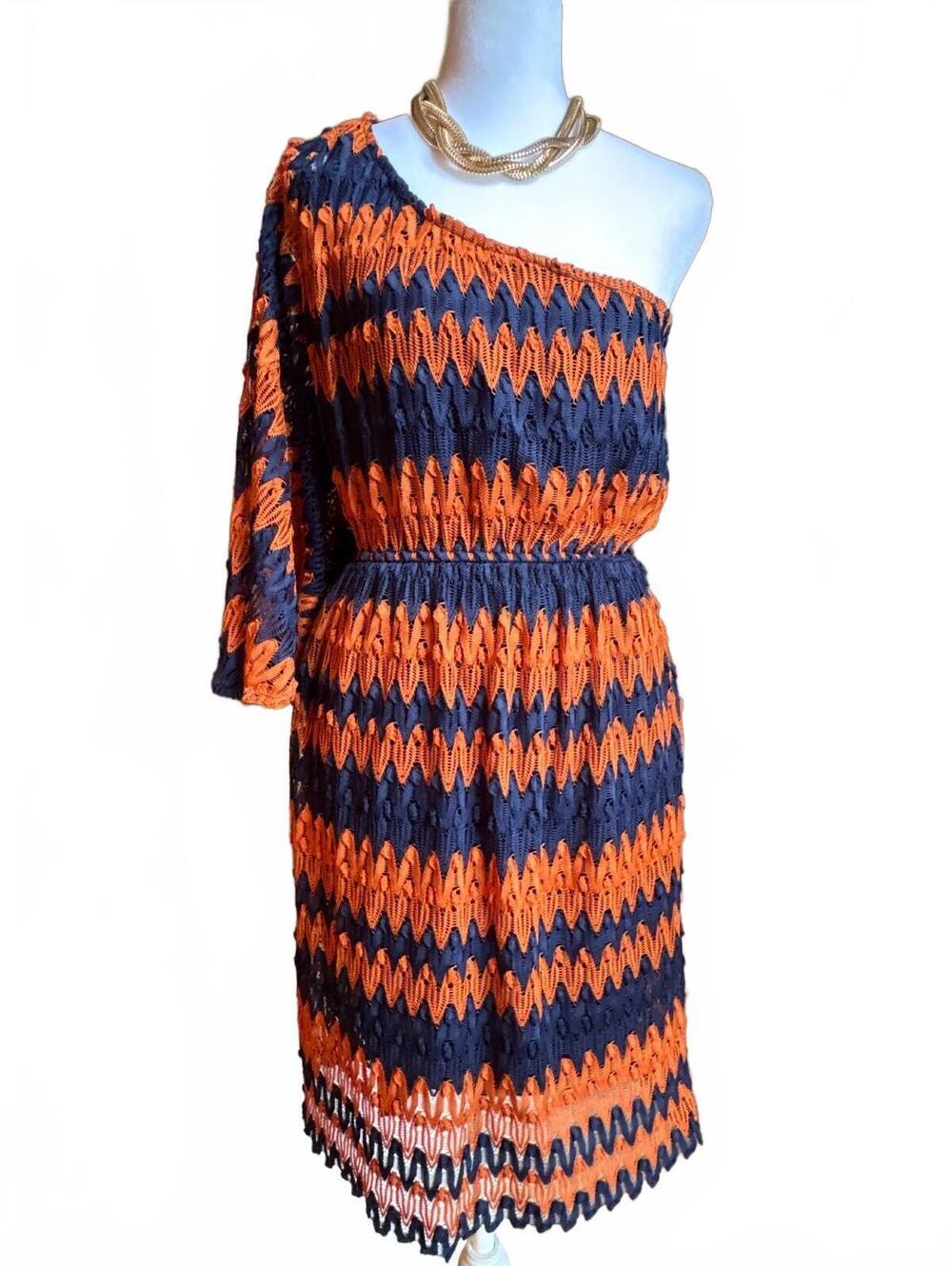 Judith March One-Shoulder Blue and Orange Knit Dress L